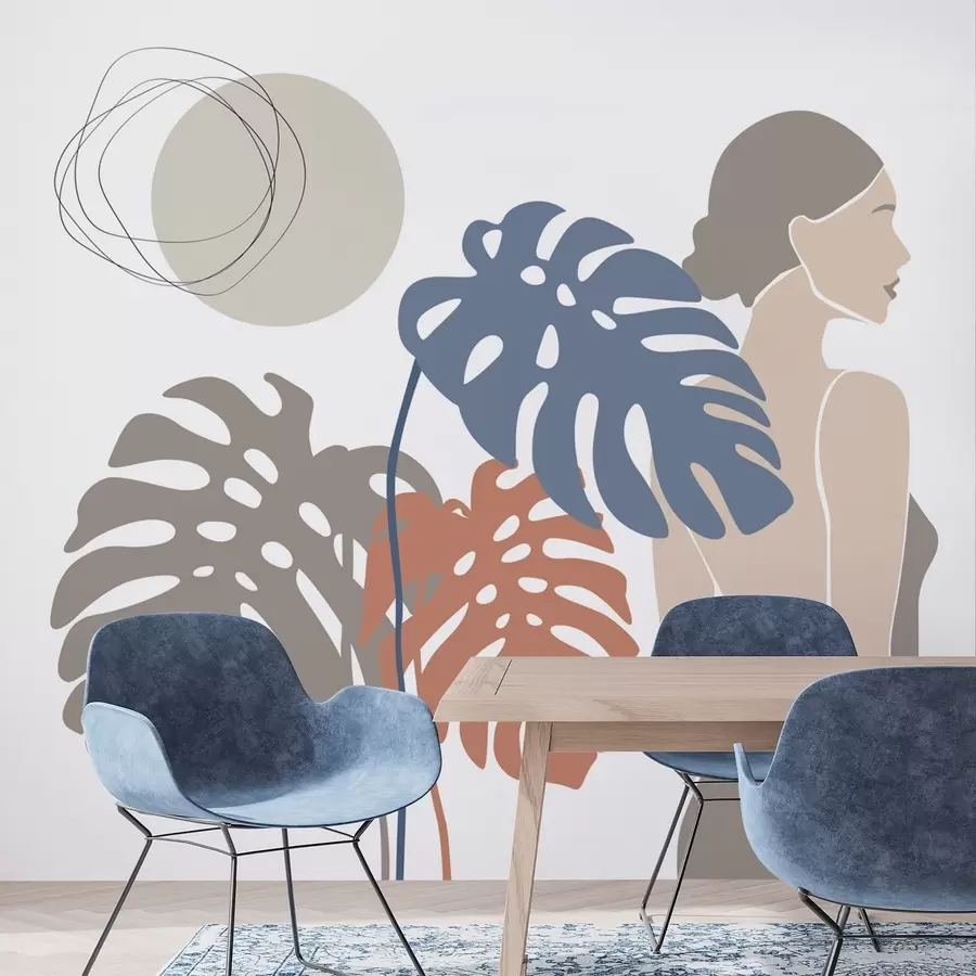 wall murals Silhouette of a woman near tropical leaves w05192