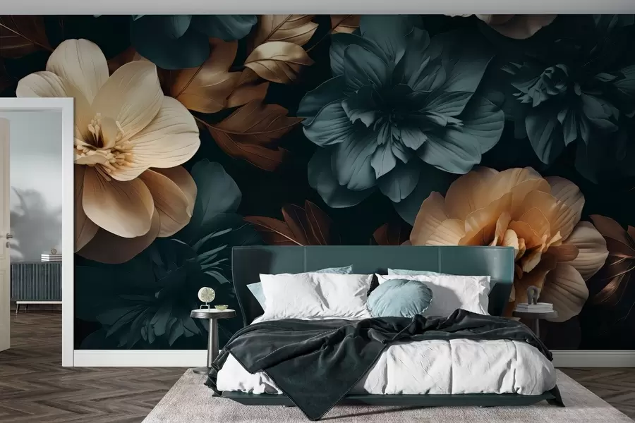wall murals Dark blooming garden w05007