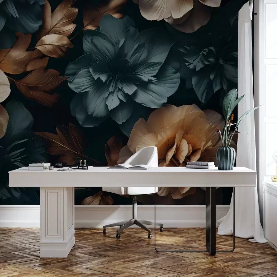 wall murals Dark blooming garden w05007