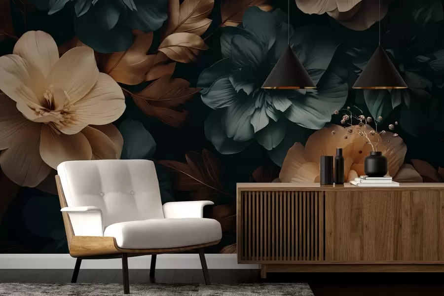 wall murals Dark blooming garden w05007