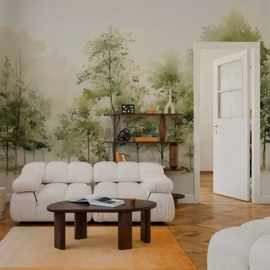 wall murals Watercolor deciduous forest w05180