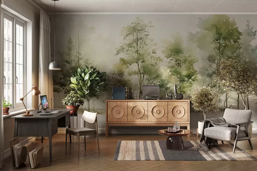 wall murals Watercolor deciduous forest w05180