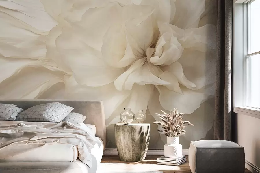 wall murals Textured delicate, light-colored flower with translucent petals, soft abstract background w09632