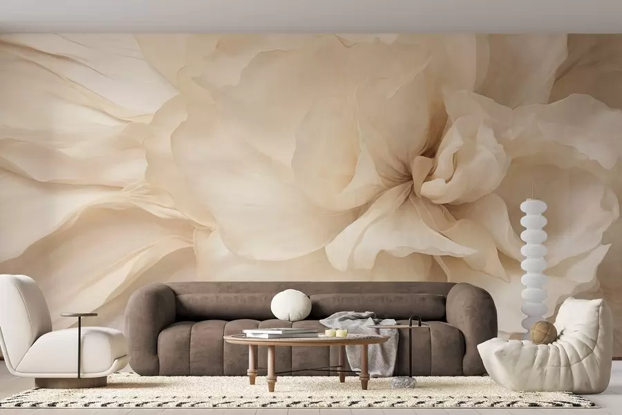 wall murals Textured delicate, light-colored flower with translucent petals, soft abstract background w09632