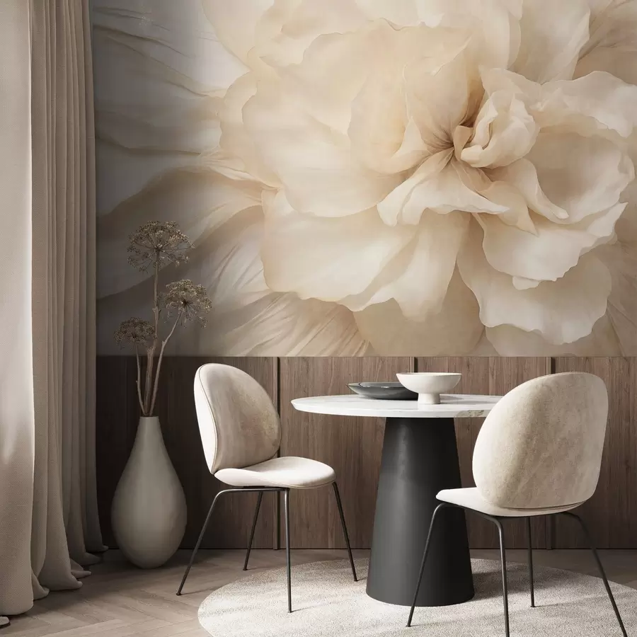 wall murals Textured delicate, light-colored flower with translucent petals, soft abstract background w09632