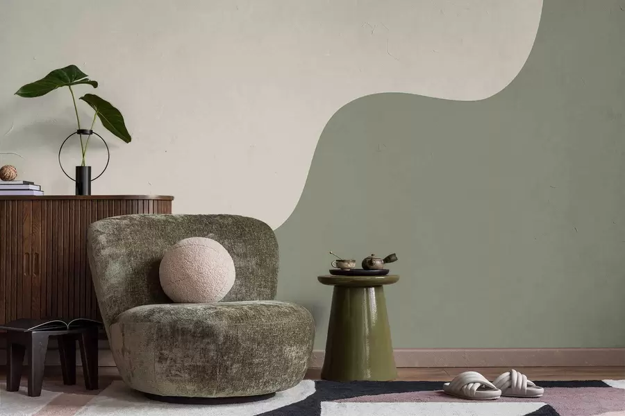 wall murals Smooth abstract shapes in light beige and green shades w05097