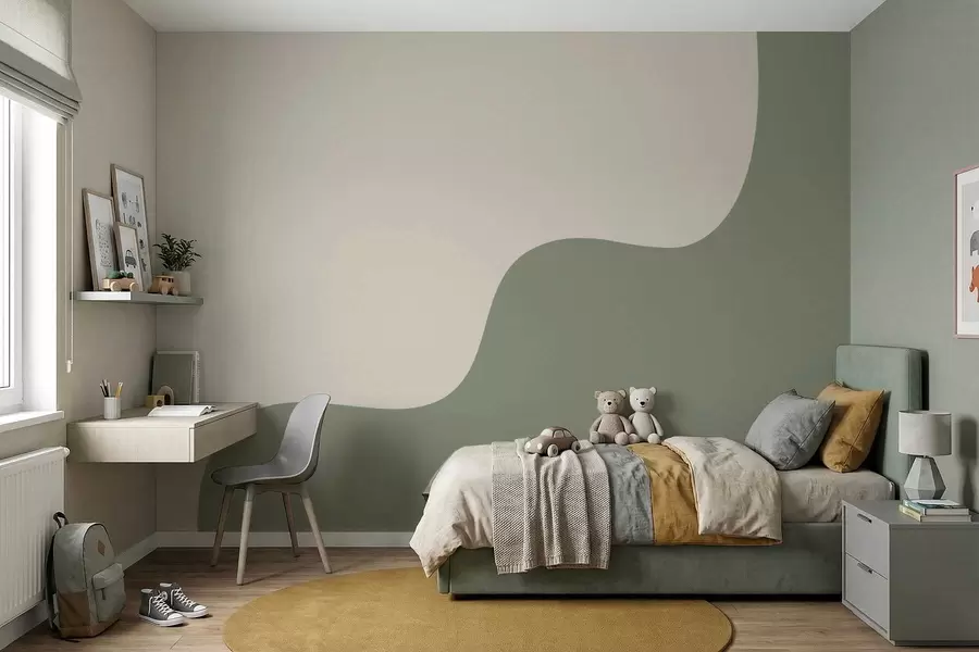 wall murals Smooth abstract shapes in light beige and green shades w05097