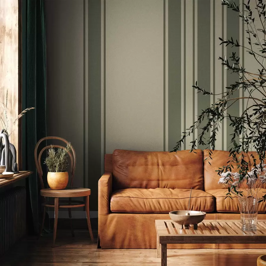 wall murals Vertical stripes in muted green and beige palette w05098