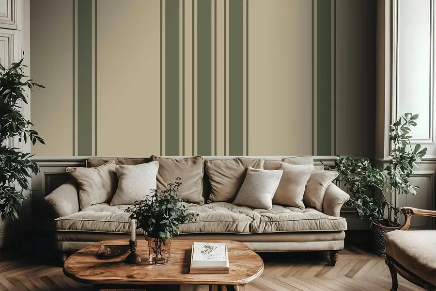wall murals Vertical stripes in muted green and beige palette w05098
