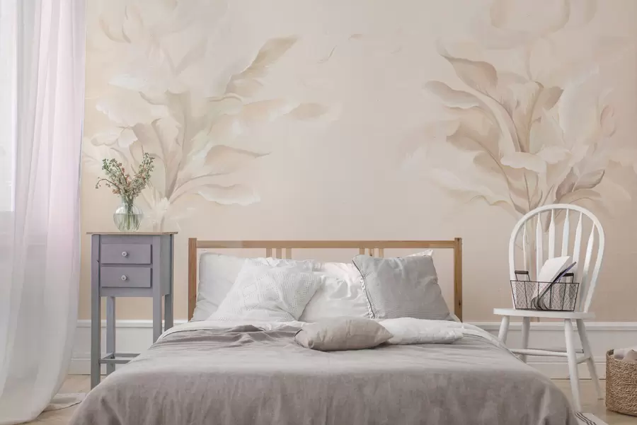 wall murals Airy decorative plants in warm creamy tones w05126
