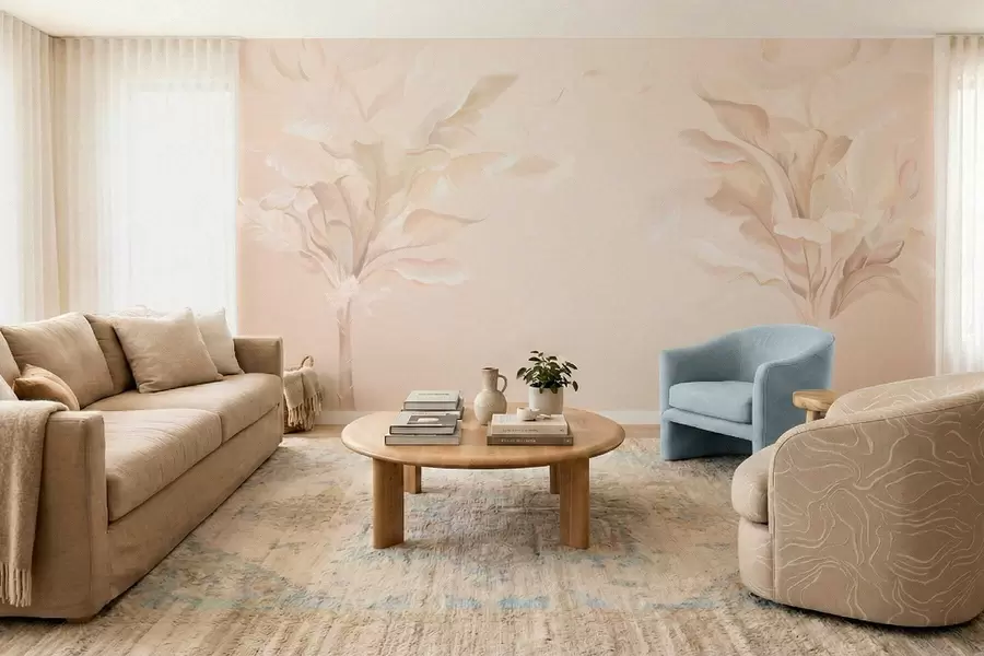 wall murals Airy decorative plants in warm creamy tones w05126