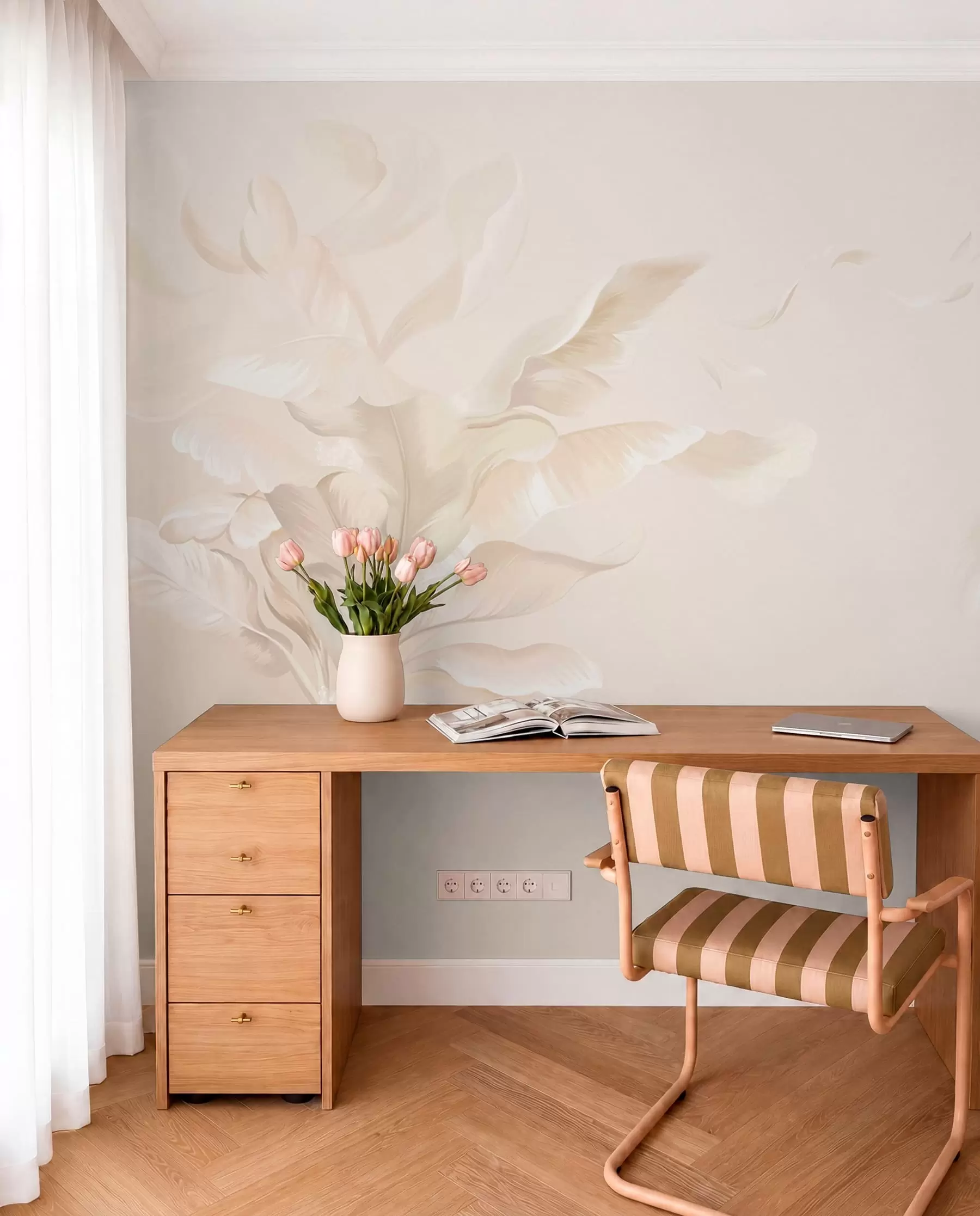 wall murals Cream Leaf Flourish w05126