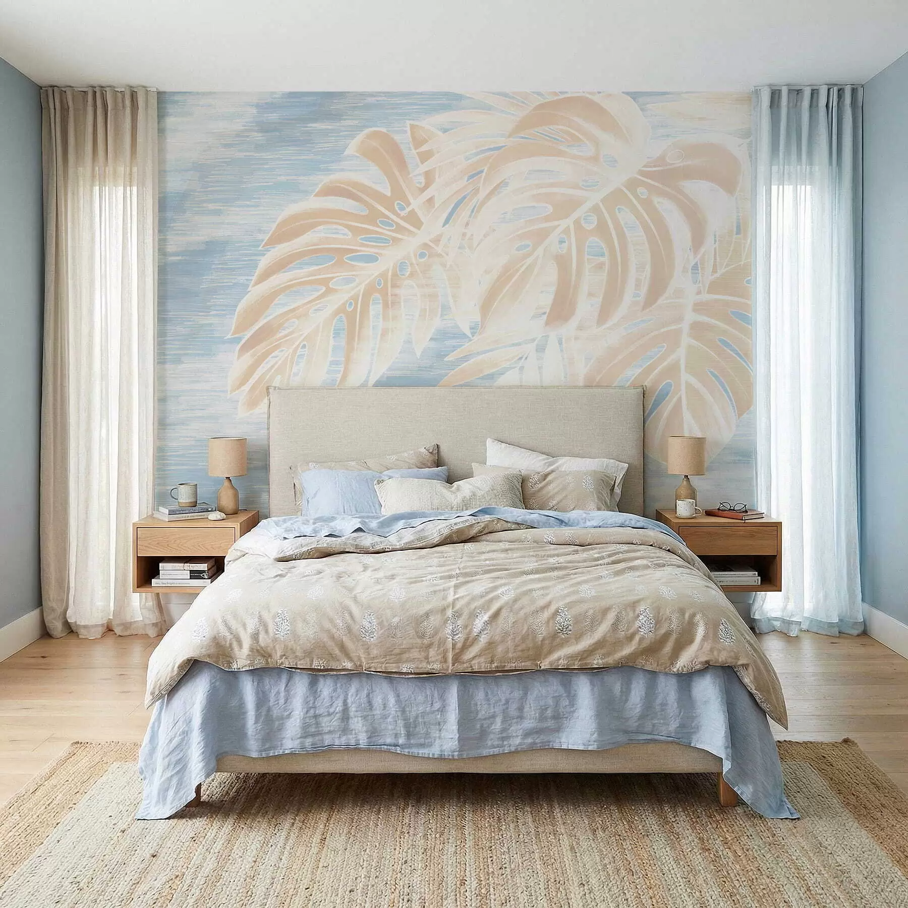 wall murals Abstract leaves in warm beige tones on a light background w05130