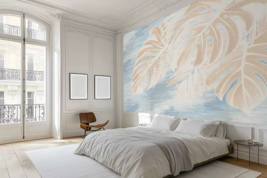 wall murals Abstract leaves in warm beige tones on a light background w05130