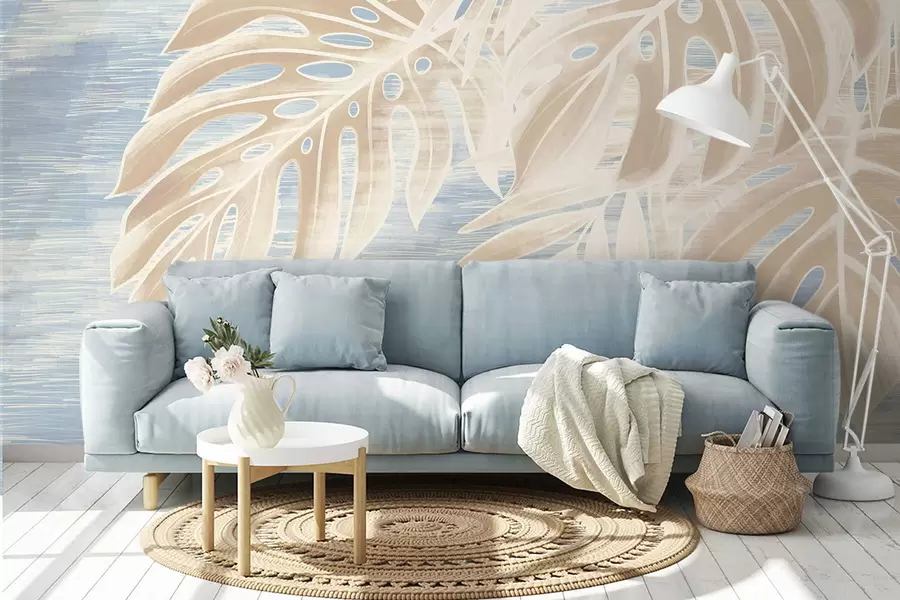 wall murals Abstract leaves in warm beige tones on a light background w05130