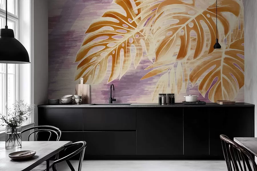 wall murals Leaves in warm orange tones on a purple background w05130v2