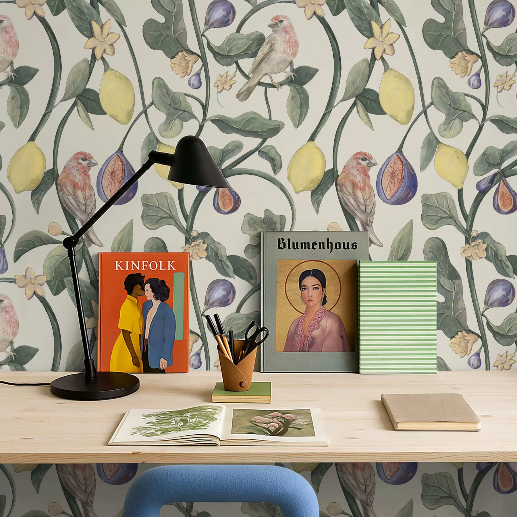 wall murals Birds among leaves and fruits a01107