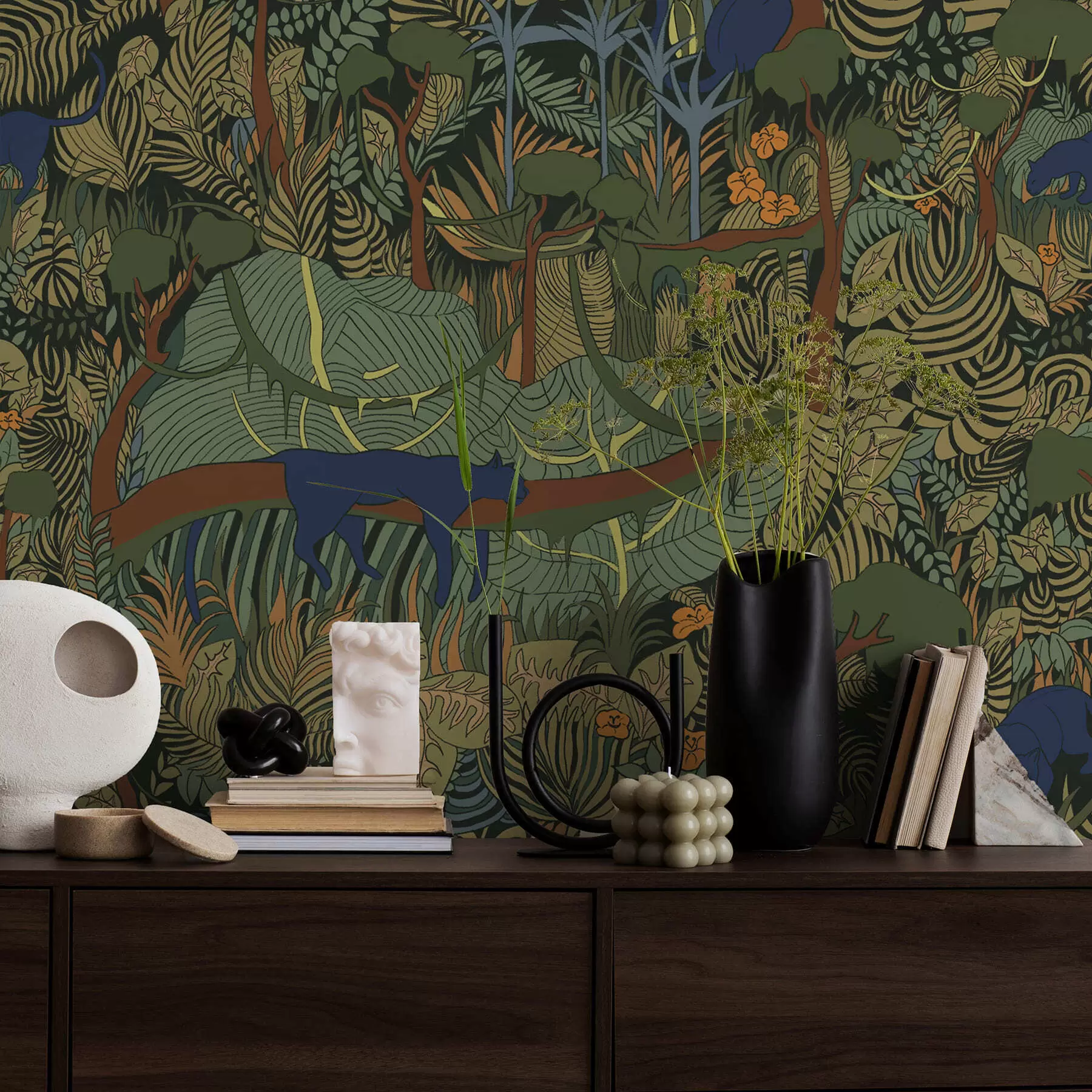 wall murals Dark forest scene with animals a01108v1