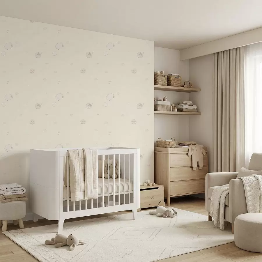 wall murals Cute pattern with sheep and small hearts a01109