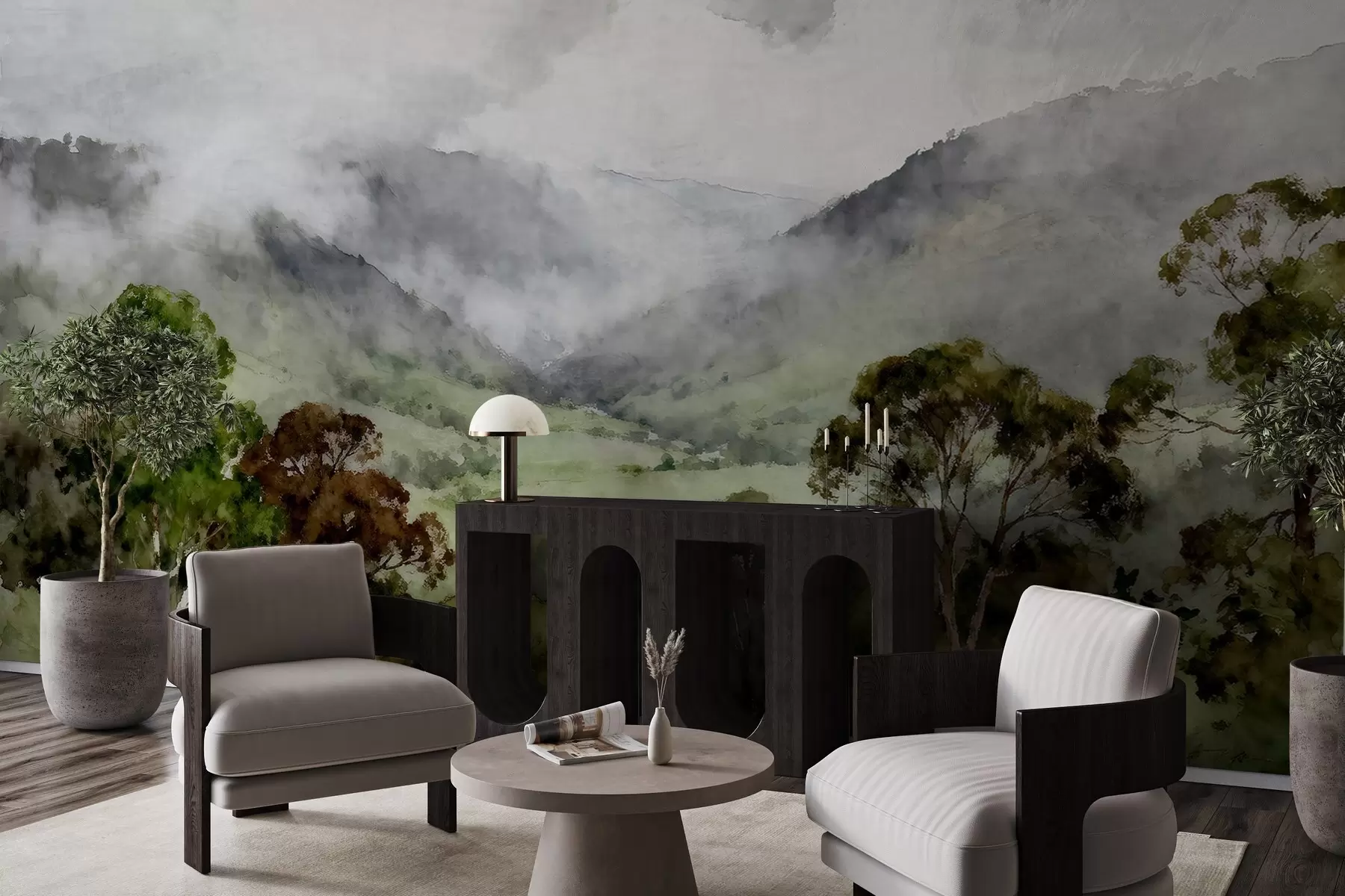 wall murals Painted landscape in the fog w05185