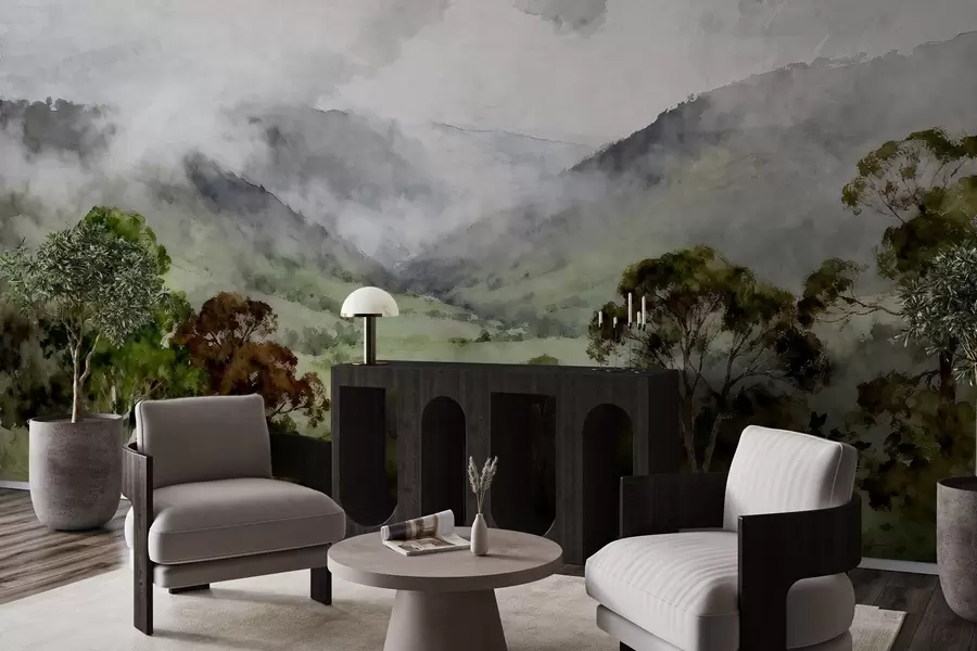 wall murals Painted landscape in the fog w05185