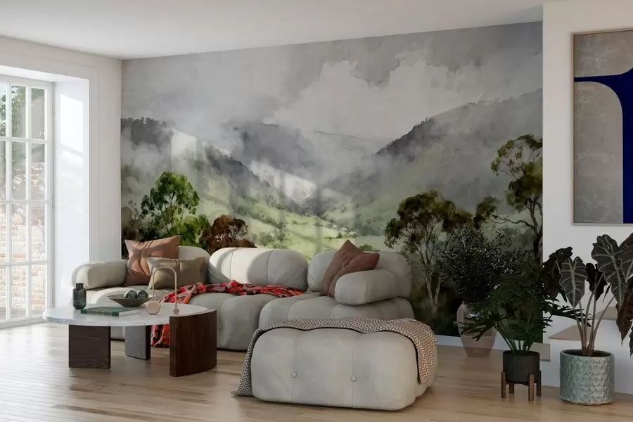 wall murals Painted landscape in the fog w05185