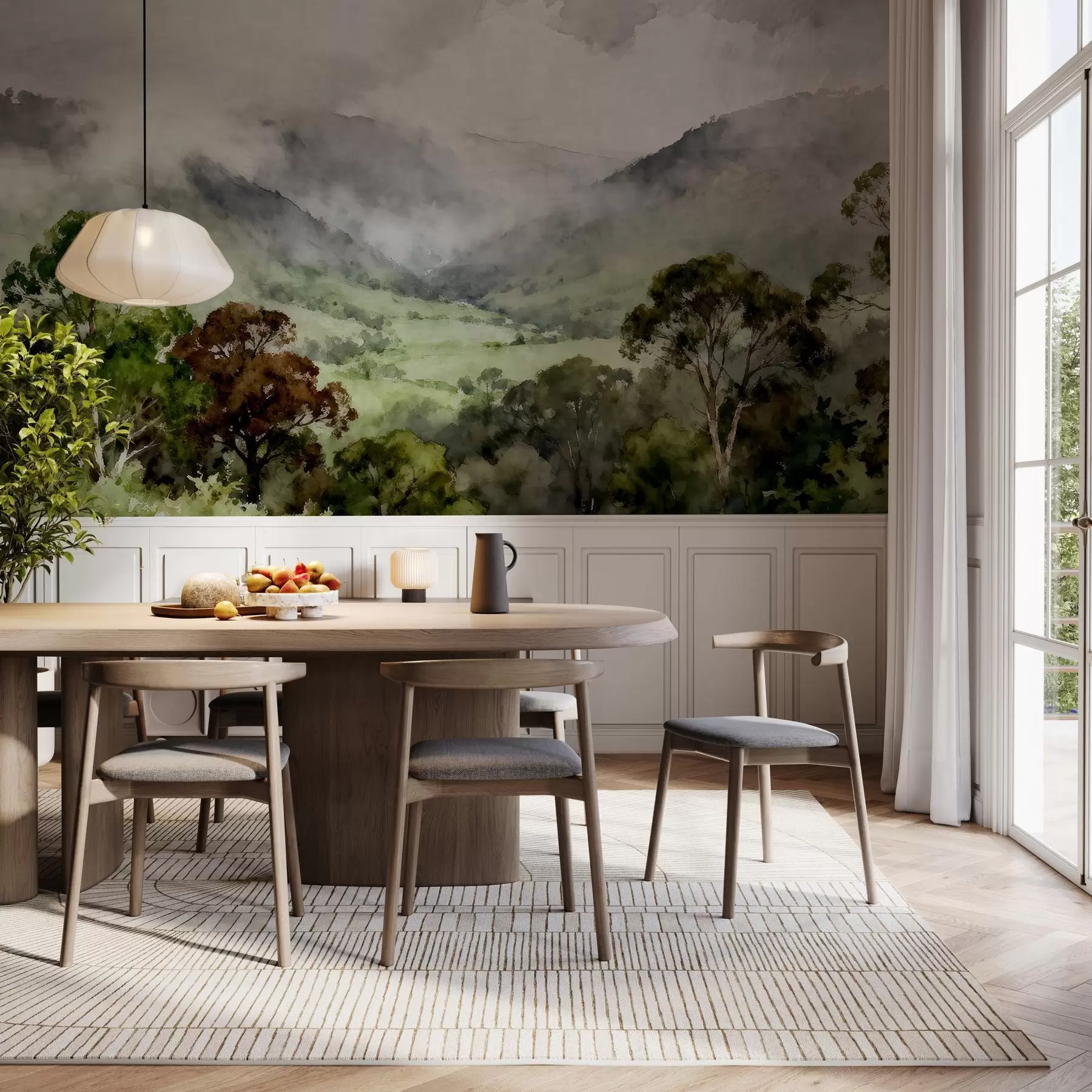 wall murals Painted landscape in the fog w05185