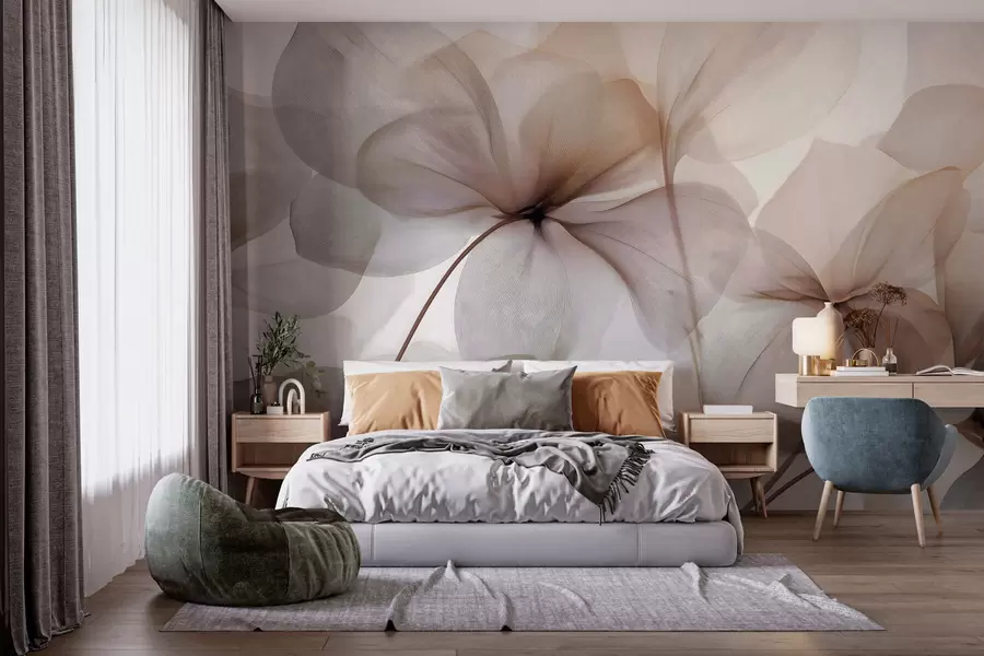 wall murals semi-transparent flowers with veins w05070