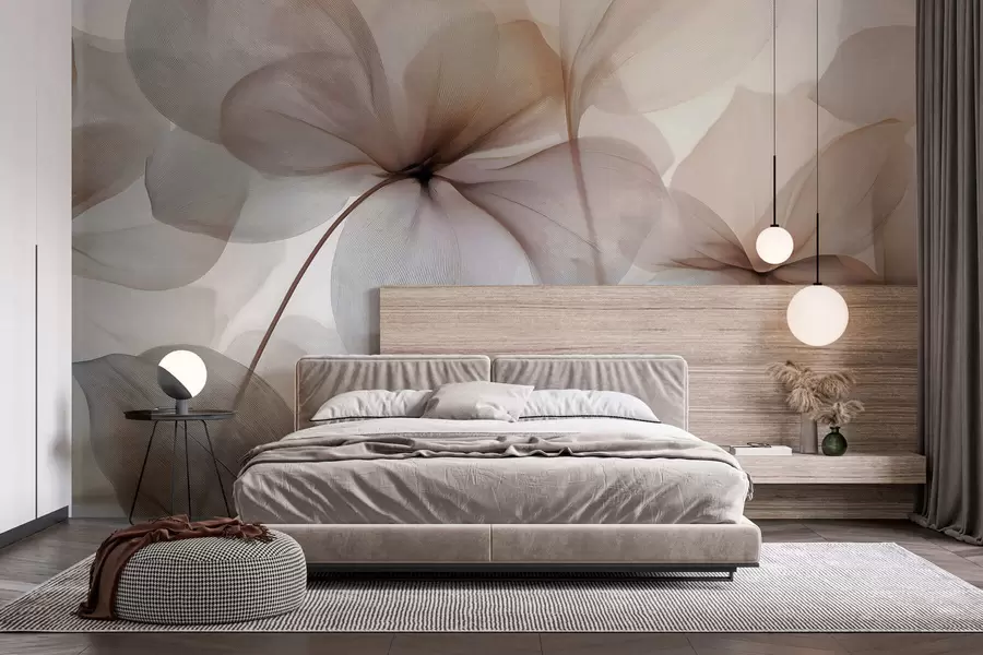 wall murals semi-transparent flowers with veins w05070