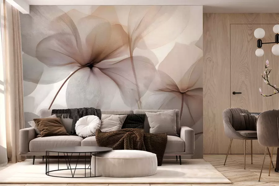 wall murals semi-transparent flowers with veins w05070