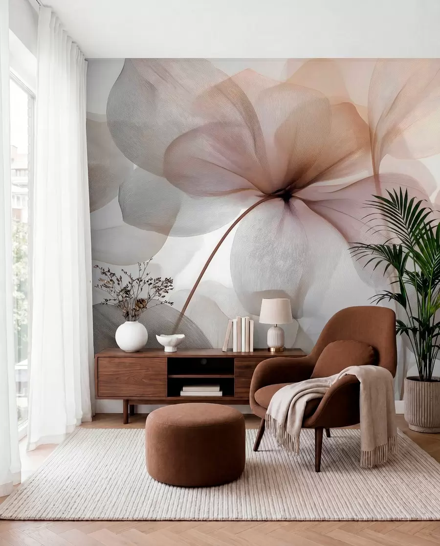 wall murals semi-transparent flowers with veins w05070
