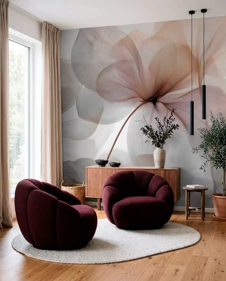 wall murals semi-transparent flowers with veins w05070