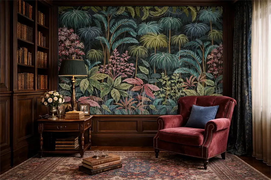 wall murals Dense tropical foliage with large leaves w05116