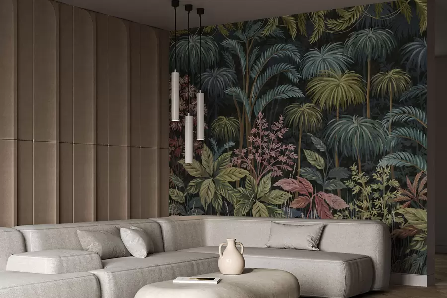 wall murals Dense tropical foliage with large leaves w05116