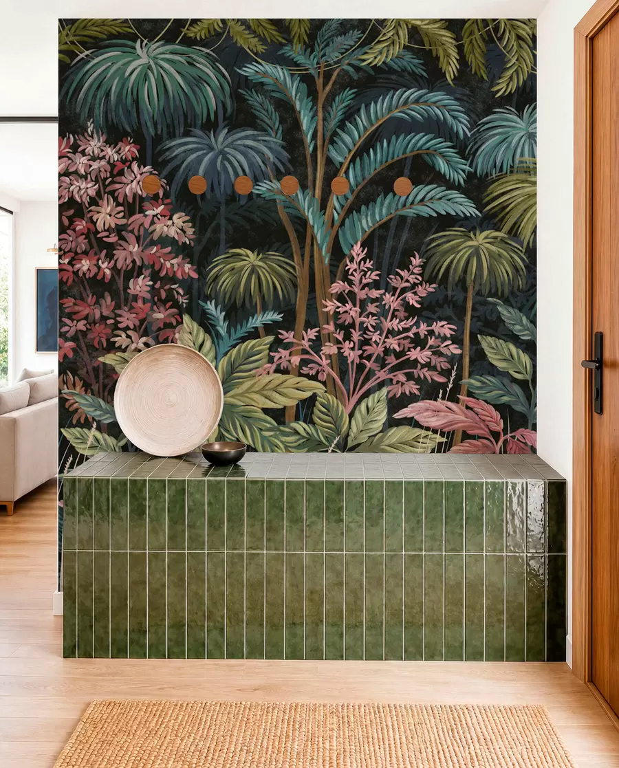 wall murals Dense tropical foliage with large leaves w05116