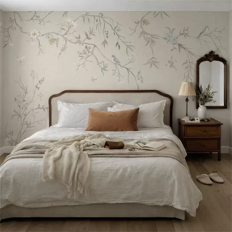 wall murals Light flowers and birds on a pastel background w05127v2