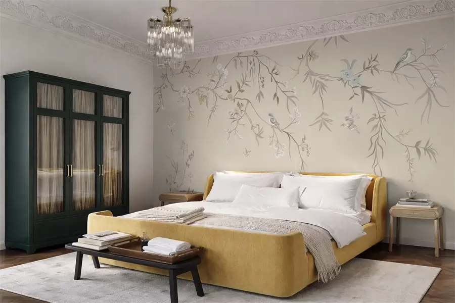 wall murals Light flowers and birds on a pastel background w05127v2