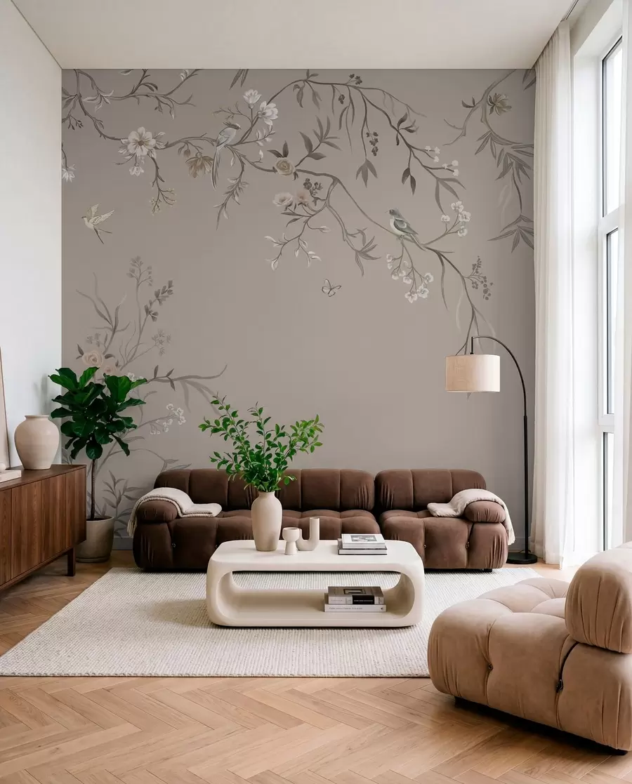 wall murals Boughs and Birds on Taupe w05127v3
