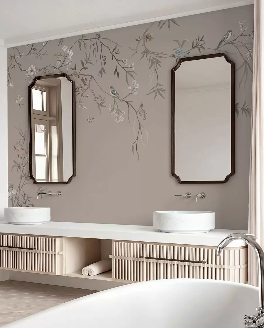 wall murals Boughs and Birds on Taupe w05127v3
