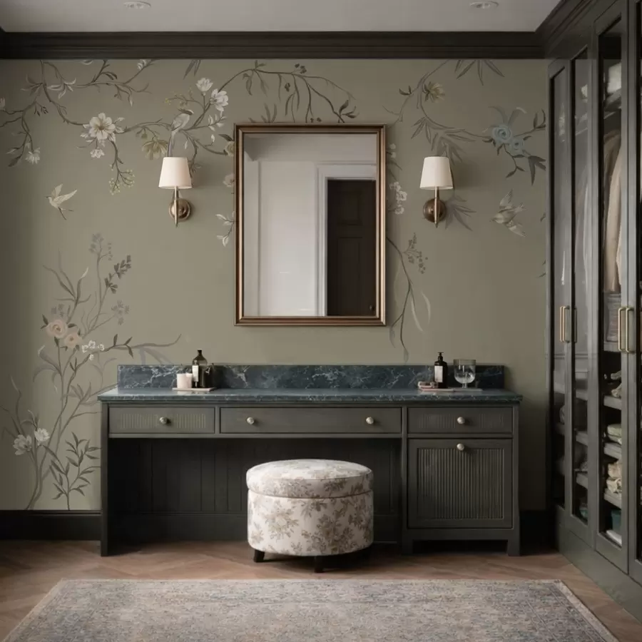 wall murals Floral motif with birds on gray background w05127v4