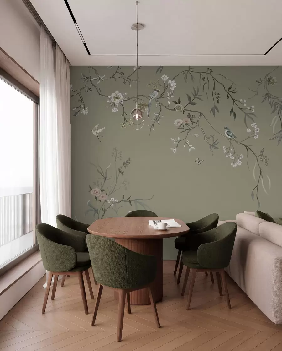 wall murals Floral motif with birds on gray background w05127v4
