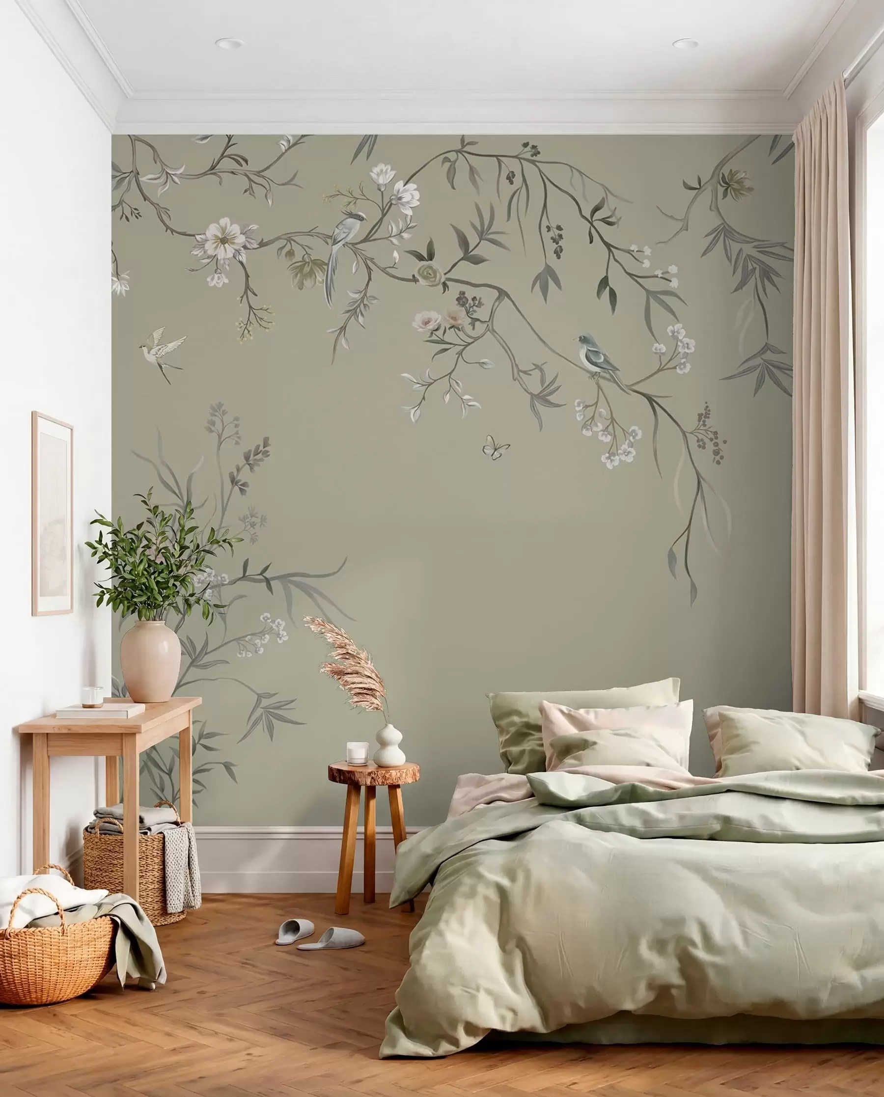wall murals Floral pattern with birds on cool background w05127v6