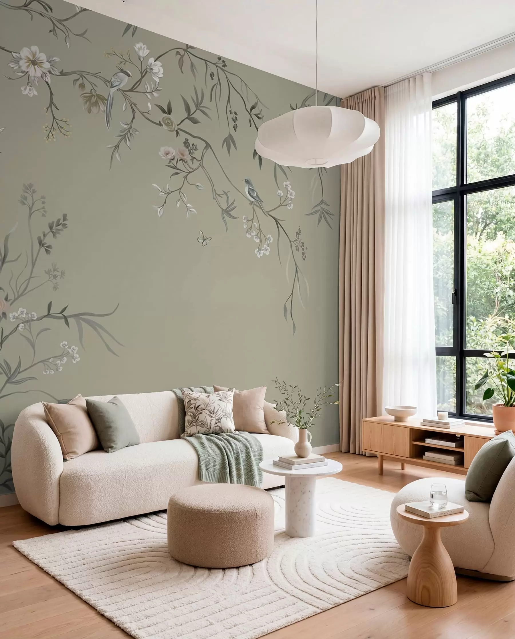 wall murals Boughs and Birds on Olive w05127v6