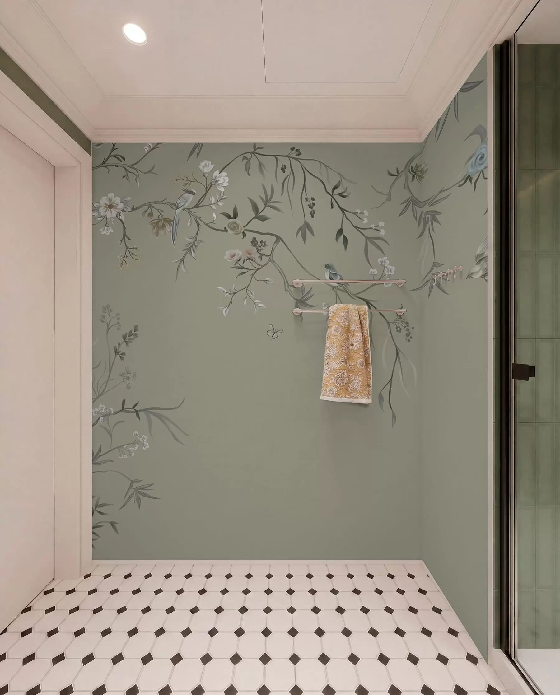 wall murals Floral pattern with birds on cool background w05127v6