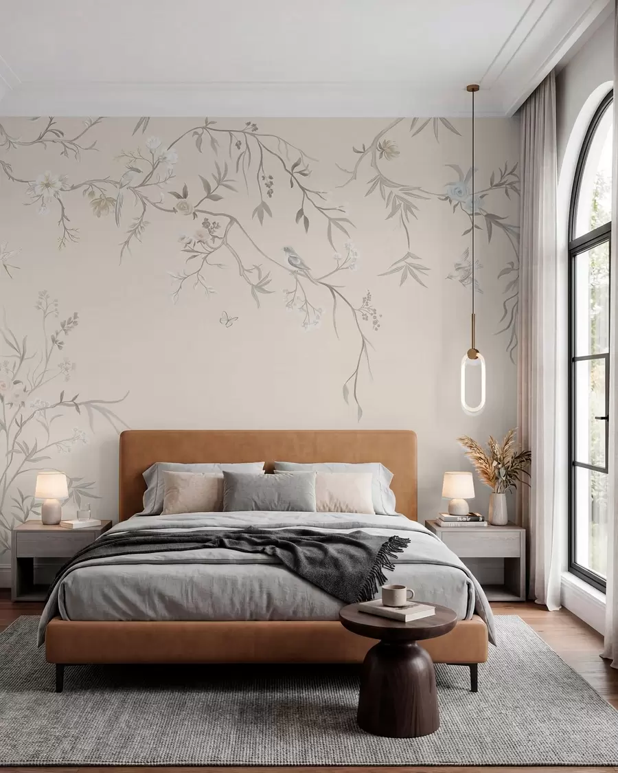 wall murals Boughs and Birds on Ivory w05127v7