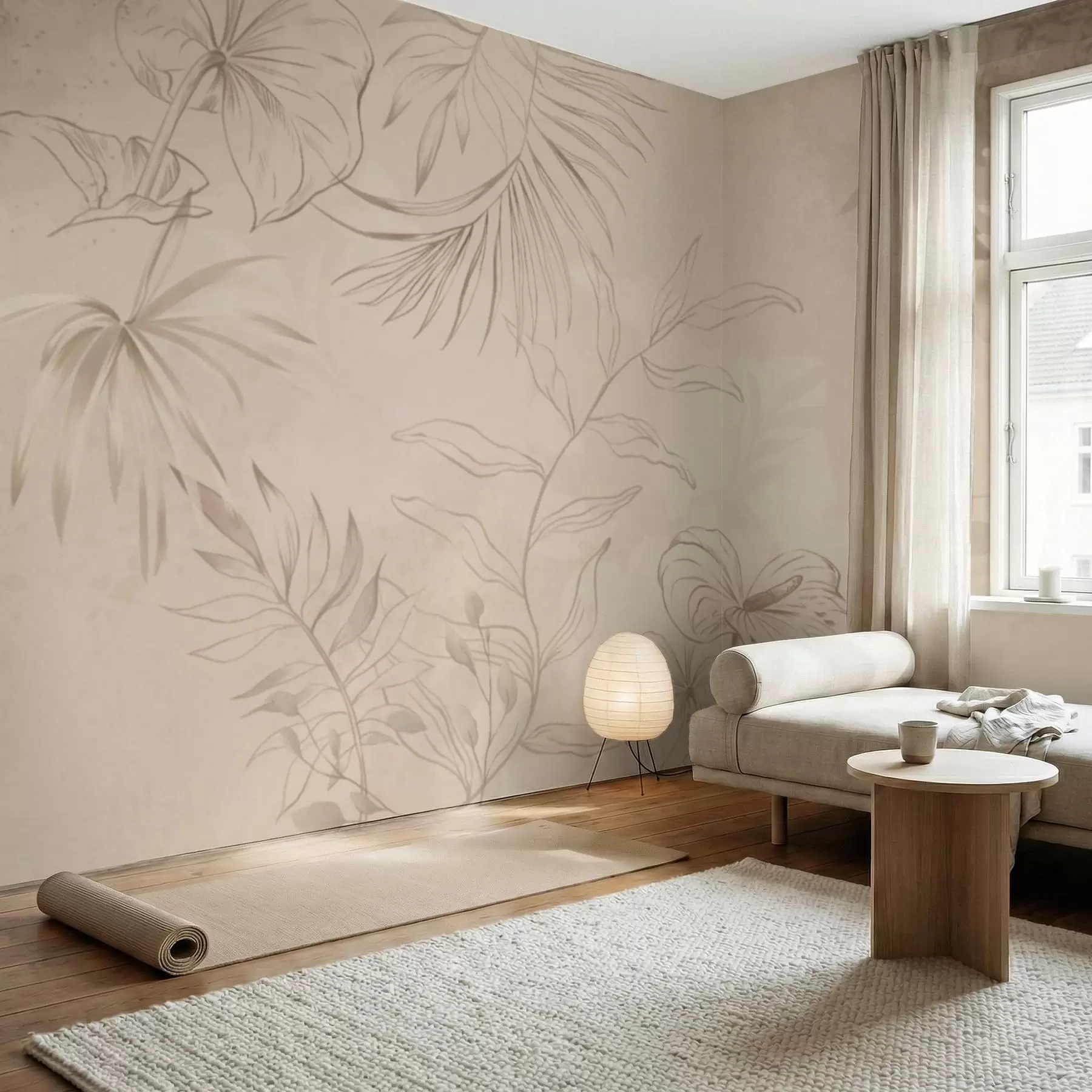 wall murals Linear plants on textured beige background w05128