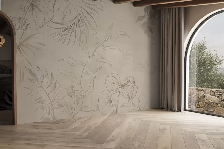 wall murals Linear plants on textured beige background w05128