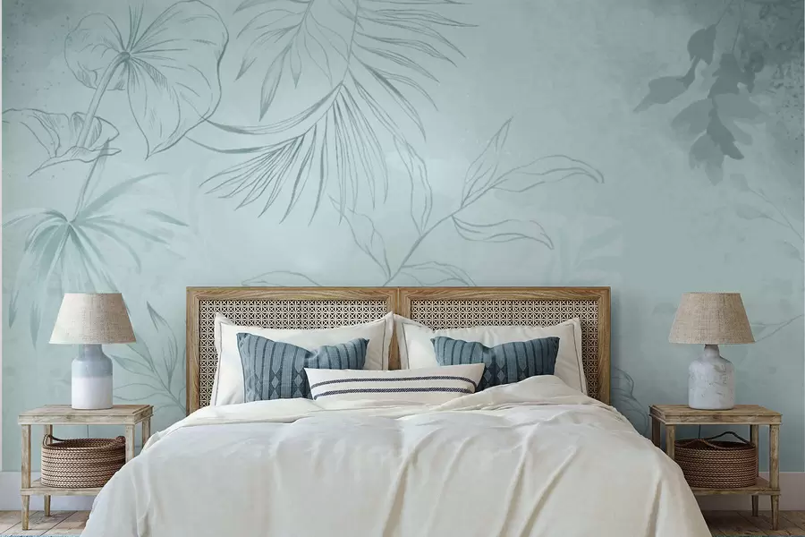 wall murals Linear plants on soft greenish background w05128v1