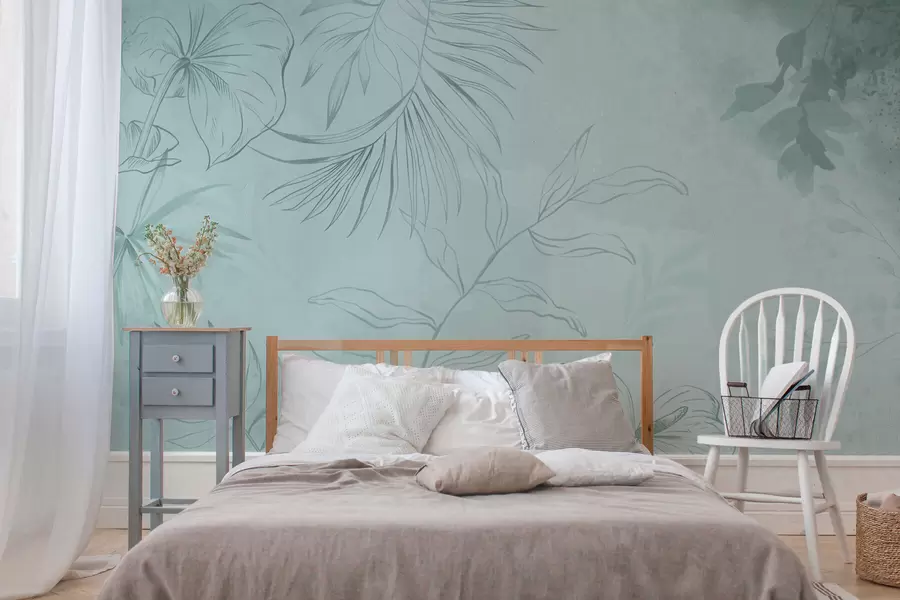 wall murals Linear plants on soft greenish background w05128v1