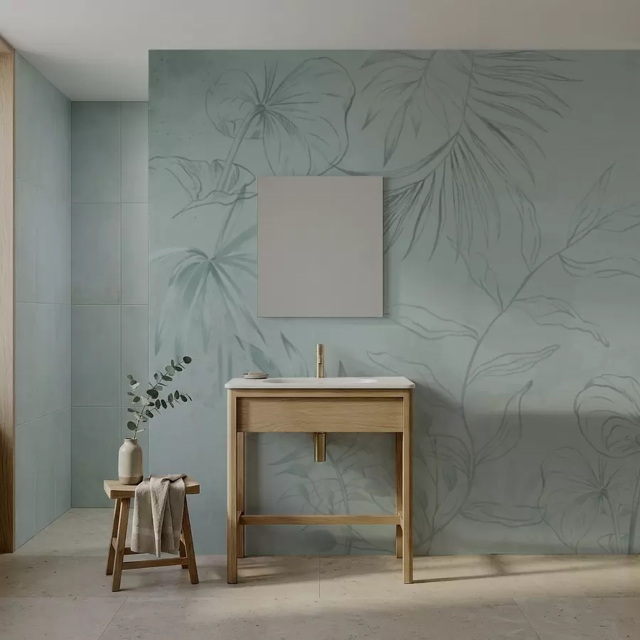 wall murals Linear plants on soft greenish background w05128v1